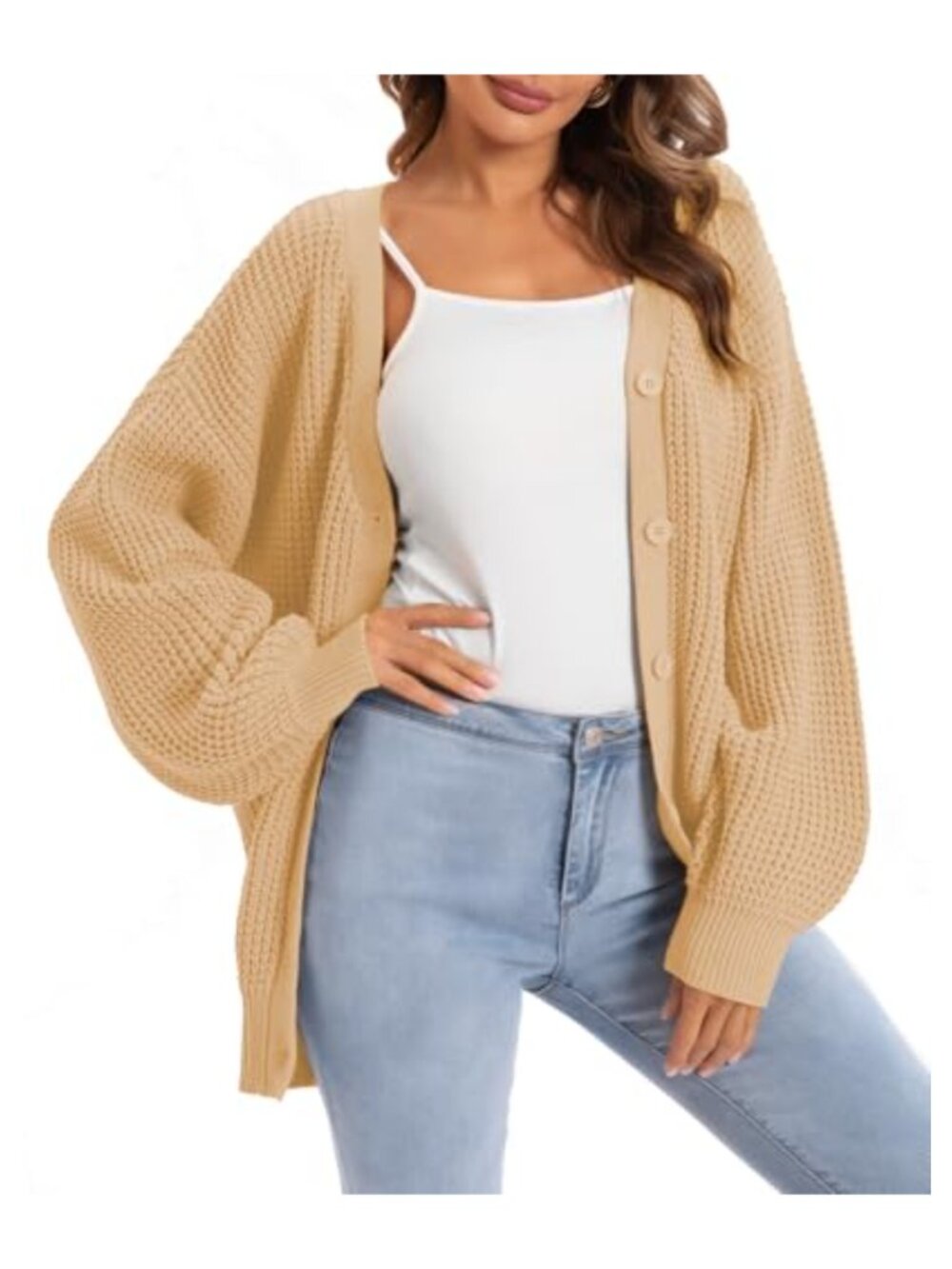 100% Cotton Oversized Button-Down Cardigan Sweater Women Long Sleeve Knit